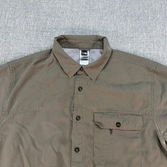 The North Face Button Shirt Mens XL Brown Plaid Short Sleeve Modal Blend - Picture 1 of 9